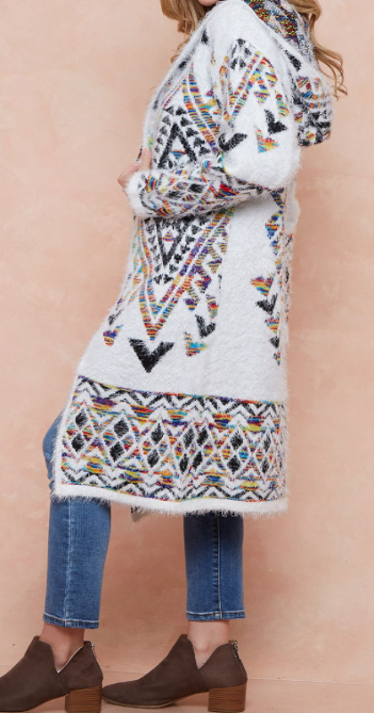 WESTERN MOON COZY SWEATER CARDIGAN IN IVORY &  MULTI-COLOR -------SALE