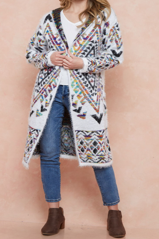 WESTERN MOON COZY SWEATER CARDIGAN IN IVORY &  MULTI-COLOR -------SALE