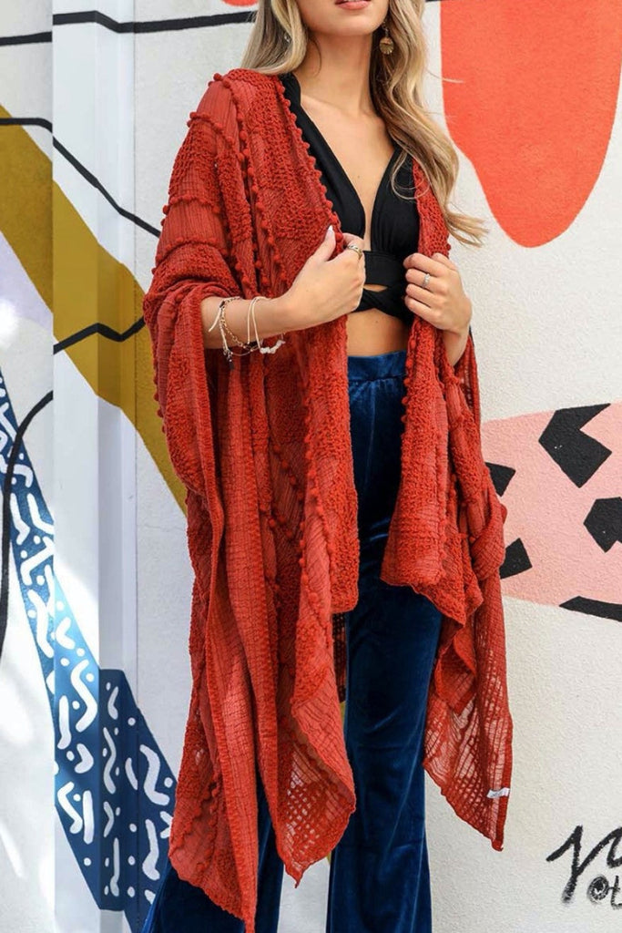 GENUINE SOUL SOFT BOHO EMBELLISHED KIMONO IN RUST