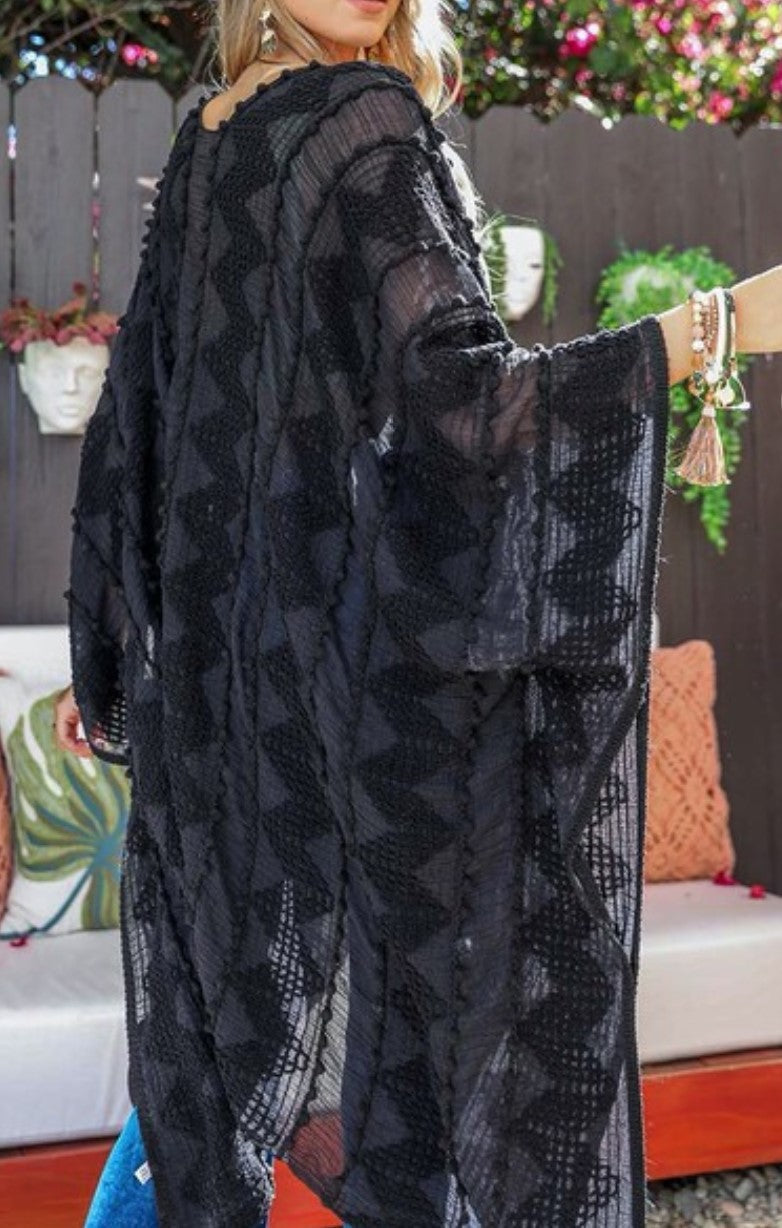 GENUINE SOUL SOFT BOHO EMBELLISHED KIMONO IN BLACK