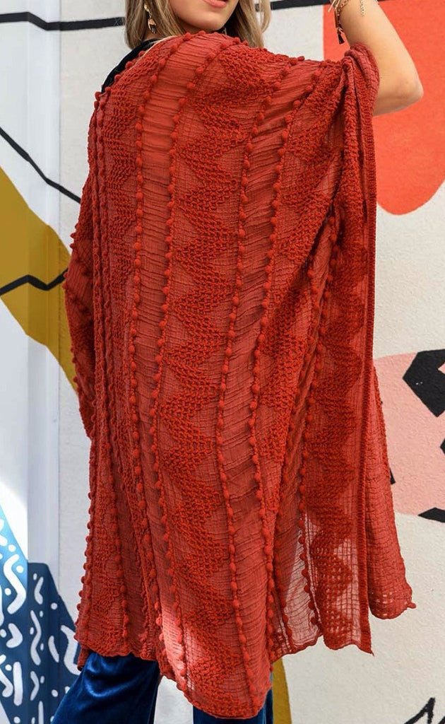 GENUINE SOUL SOFT BOHO EMBELLISHED KIMONO IN RUST