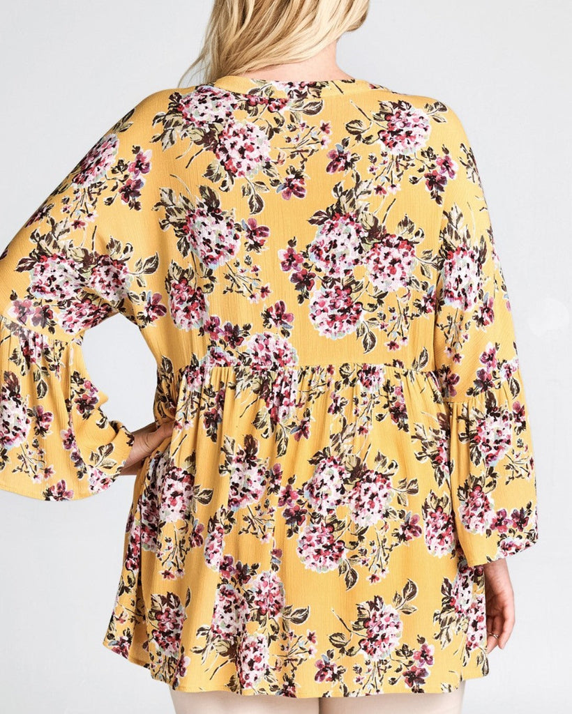 FRESH LOOK FLORAL COMFY BABYDOLL TOP IN MUSTARD