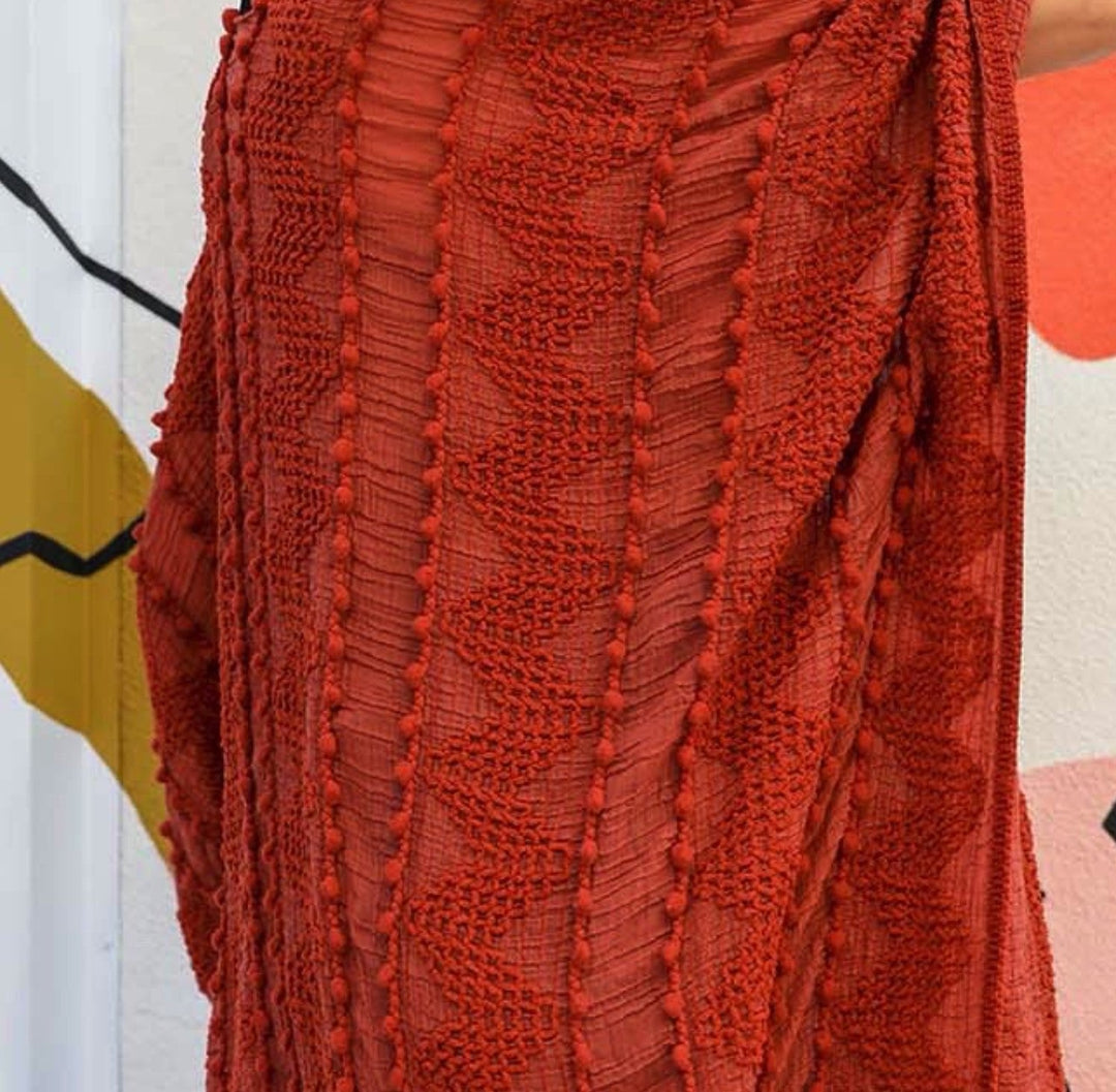 GENUINE SOUL SOFT BOHO EMBELLISHED KIMONO IN RUST