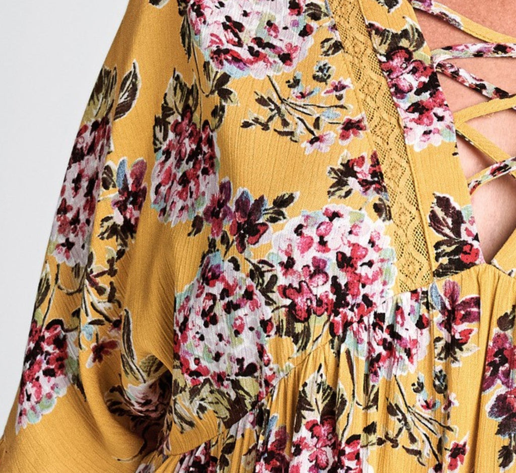 FRESH LOOK FLORAL COMFY BABYDOLL TOP IN MUSTARD