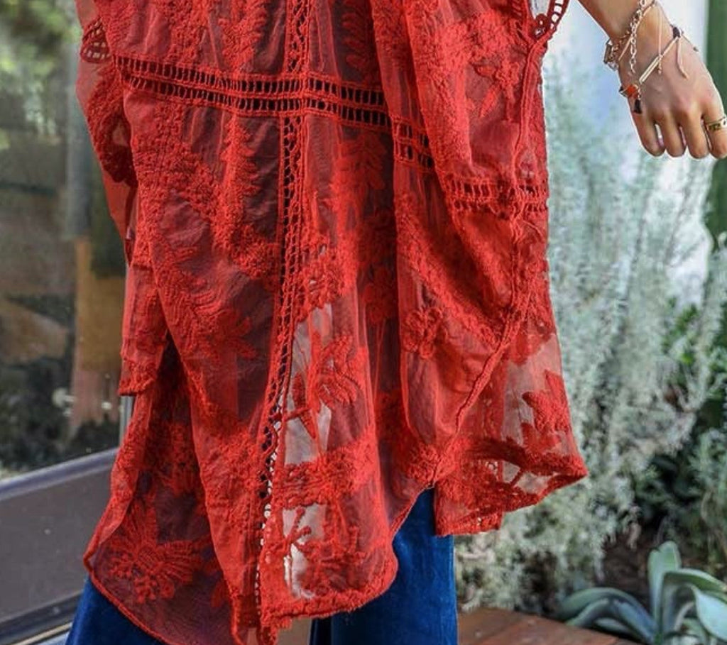 YOU'RE MY DREAM LACE RUST RED OVERSIZED DUSTER KIMONO