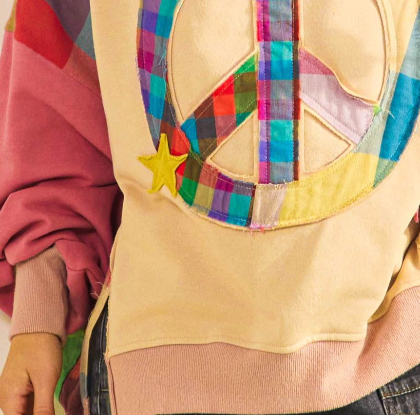 Free Spirit Comfy Soft Sweatshirt Peace & Love In Pink & Multi-Color