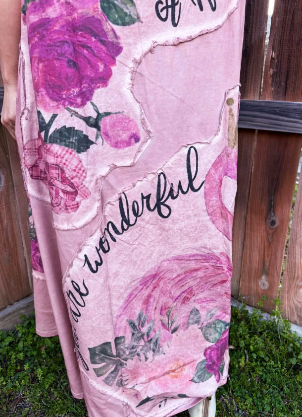 Eternally Perfect Vintage-Inspired Maxi T-Dress 100% Cotton Pink Flamingo