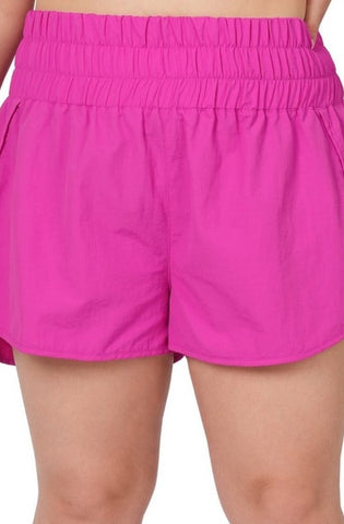 Plus Size High Rise Lycra Short in Neon Coral Pink