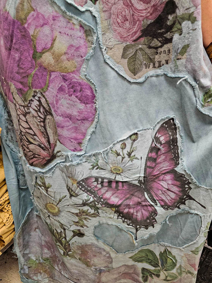 Like a Love Song Vintage-Inspired Maxi Dress 100% Cotton Blue & Floral