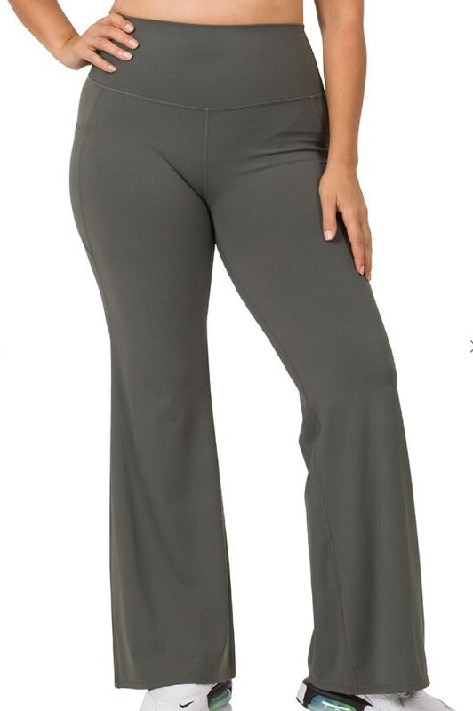 YOGA PANTS LEGGINGS PLUS SIZE WIDE WAISTBAND IN GRAY