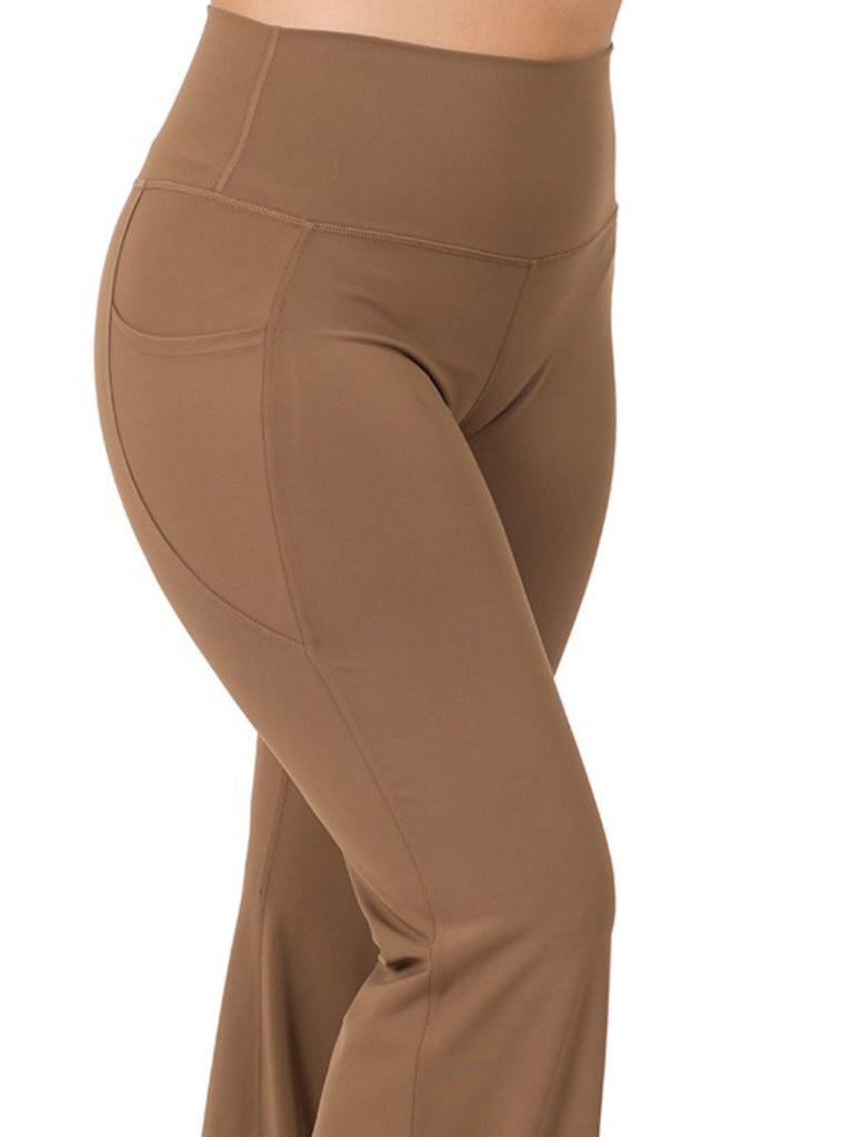 YOGA PANTS LEGGINGS PLUS SIZE WIDE WAISTBAND IN MOCHA