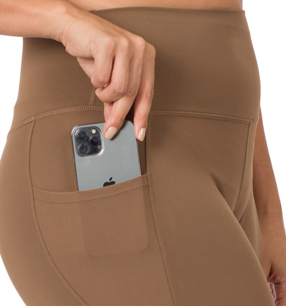 YOGA PANTS LEGGINGS PLUS SIZE WIDE WAISTBAND IN MOCHA