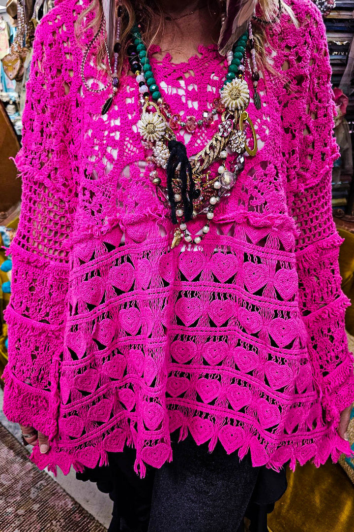 SECRET ORIGINS CROCHET HEARTS & FLOWERS TUNIC IN MAGENTA