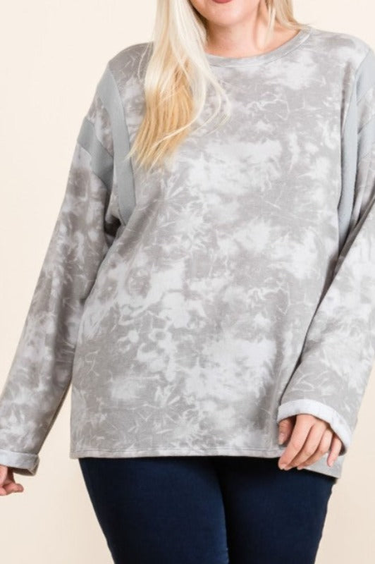 PLUS SIZE COMFY SOFT SWEATSHIRT LIGHT GRAY TIE DYE ---------SALE