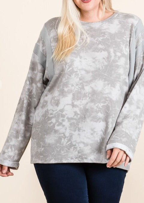 PLUS SIZE COMFY SOFT SWEATSHIRT LIGHT GRAY TIE DYE ---------SALE