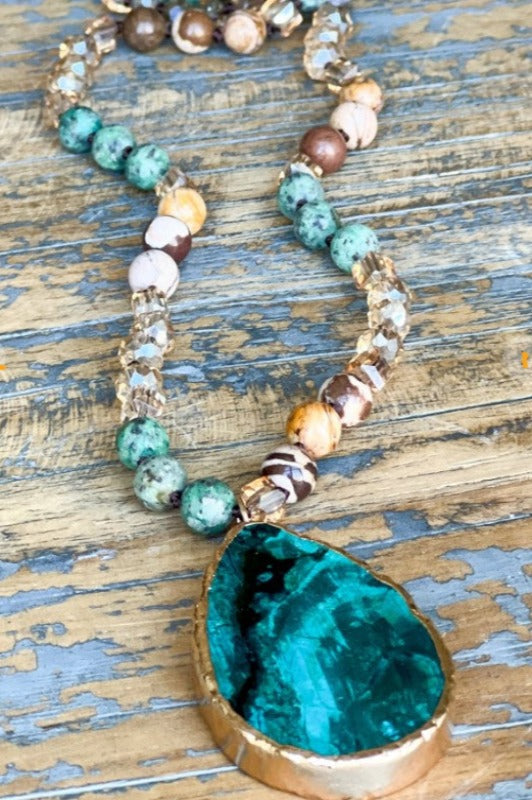 ALOHA SEA DROP NATURAL STONE NECKLACE JADE Life is Chic Boutique