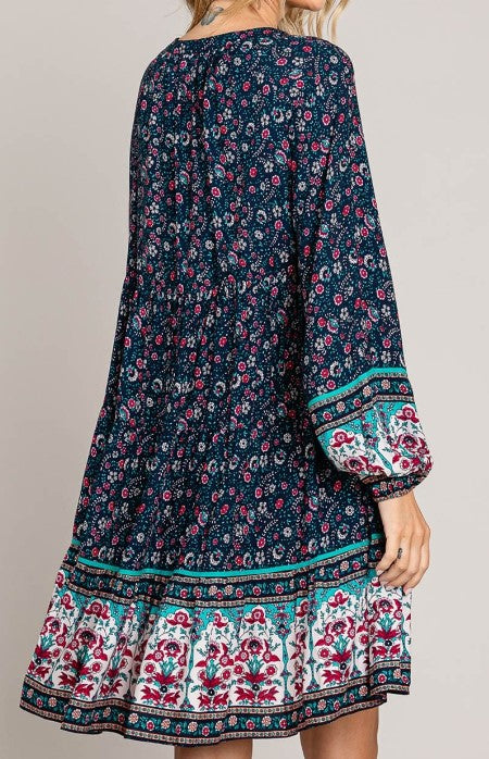 L-2X SIZE - BOHO HIPPIE SWING OVERSIZED DRESS IN NAVY ----------SALE