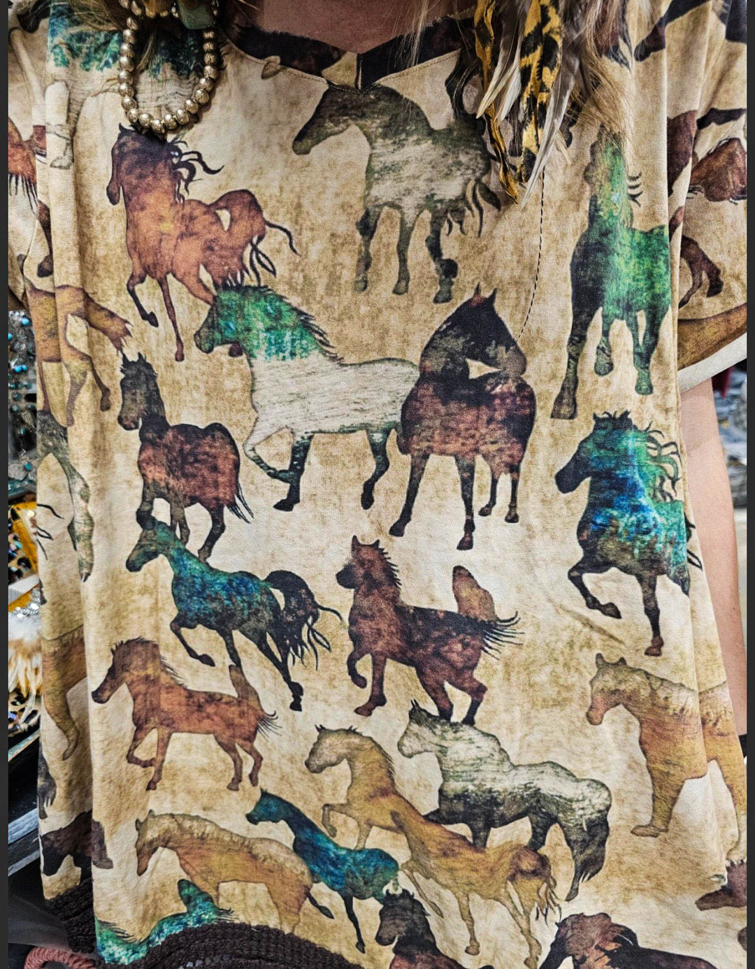 Young At Heart Horses Print Oversized Tunic – 100% Cotton - Made in USA