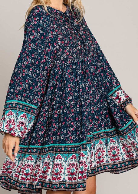 L-2X SIZE - BOHO HIPPIE SWING OVERSIZED DRESS IN NAVY ----------SALE