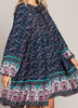 L-2X SIZE - BOHO HIPPIE SWING OVERSIZED DRESS IN NAVY ----------SALE