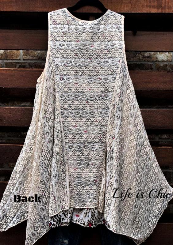 D'AMORE DREAM LACE ASYMMETRIC VEST IN BEIGE