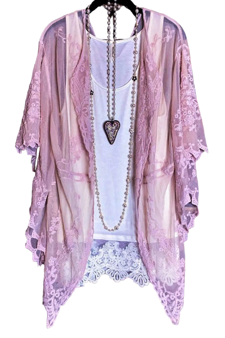 VINTAGE ANGEL LACE KIMONO DUSTER IN PALE PINK