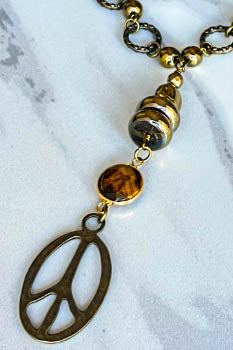 Free Soul Peace Sign Boho Necklace Brown
