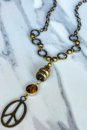Free Soul Peace Sign Boho Necklace Brown