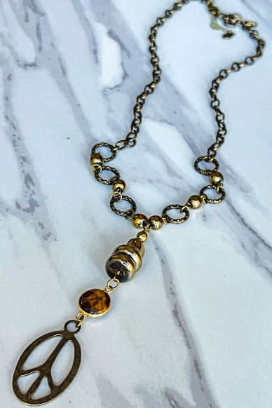 Free Soul Peace Sign Boho Necklace Brown