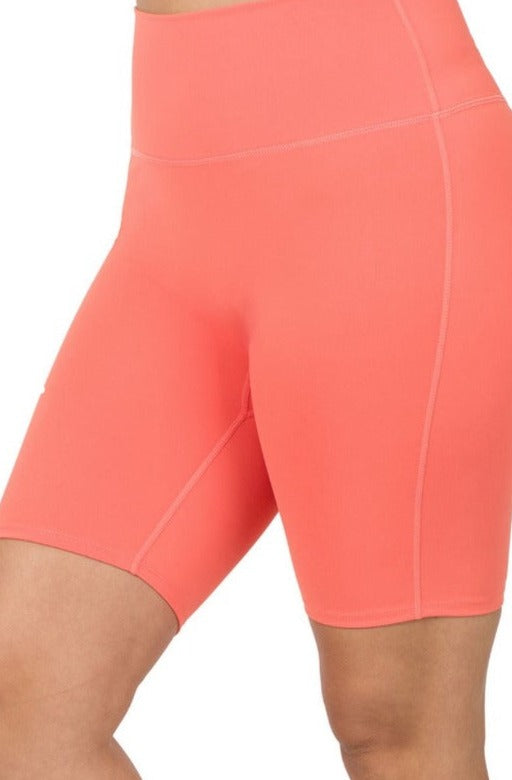 Plus Size High Rise Lycra Short in Neon Coral Pink