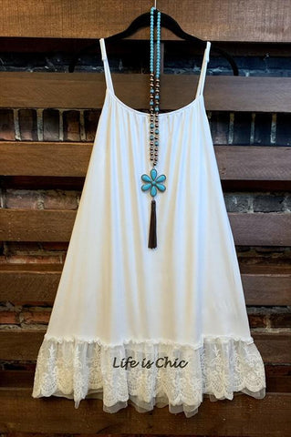 SO SWEET ROMANCE WHITE LACE SHABBY SLIP DRESS EXTENDER TOP