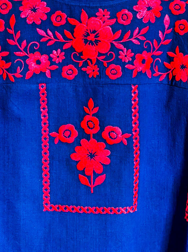 PEACE AND JOY 100% COTTON EMBROIDERED BLOUSE IN NAVY BLUE