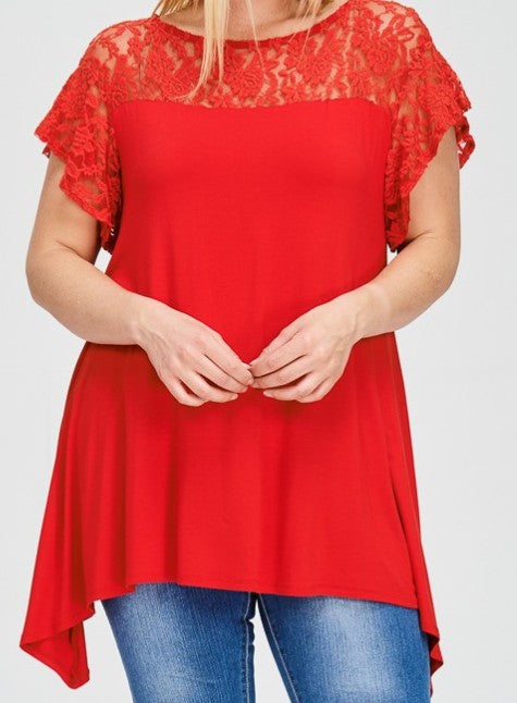 CITY OF LOVE LACE TUNIC IN RED