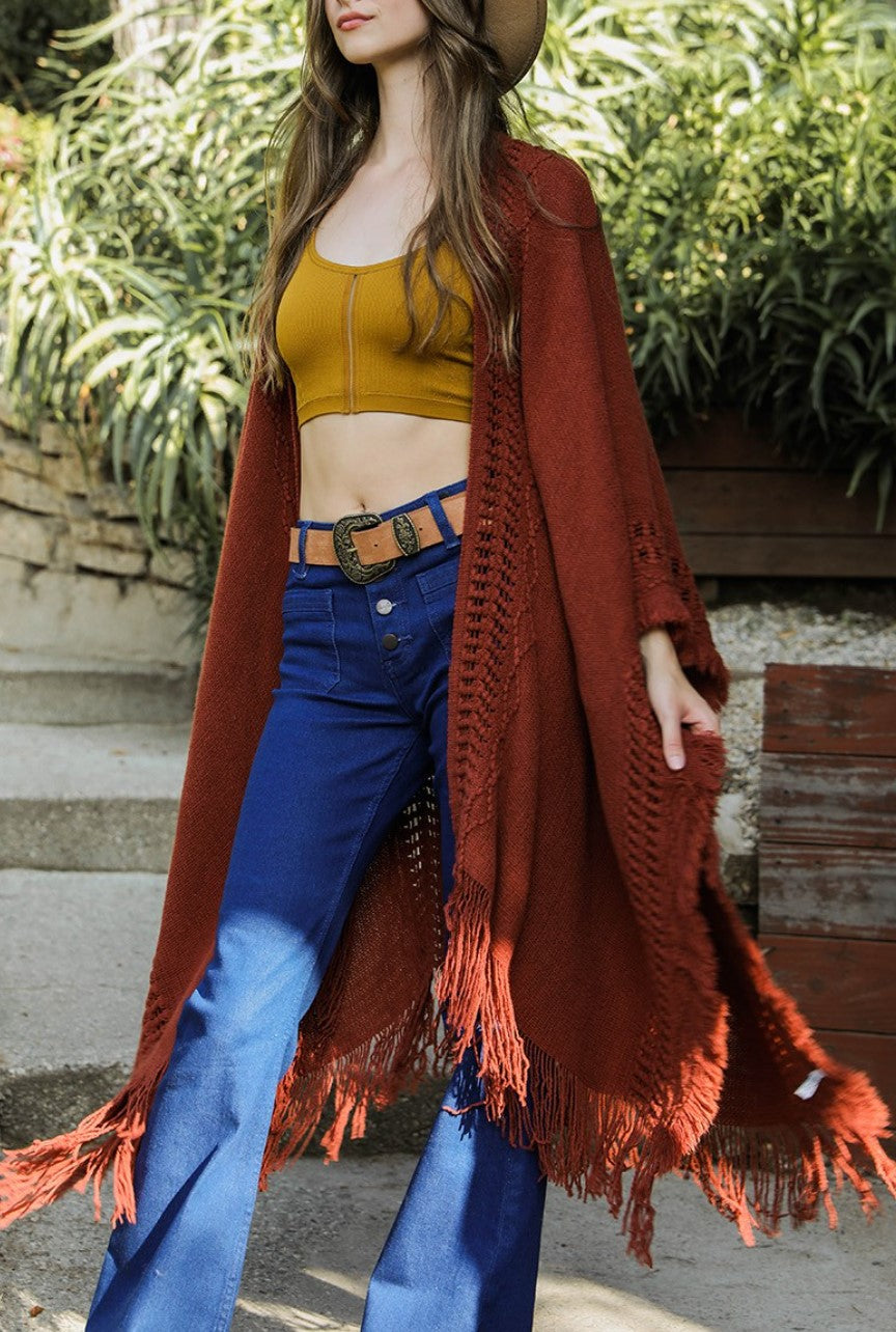 ENJOY THE JOURNEY COMFY COZY KIMONO IN RUST