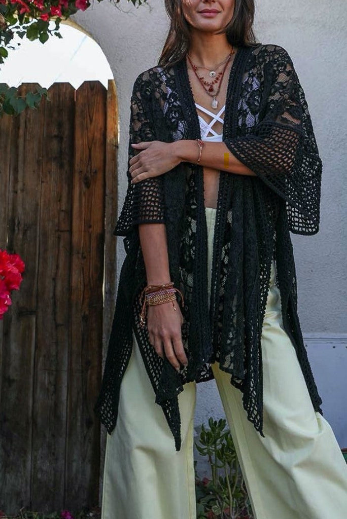 THE SOUNDS OF LOVE CROCHET LACE KIMONO BLACK