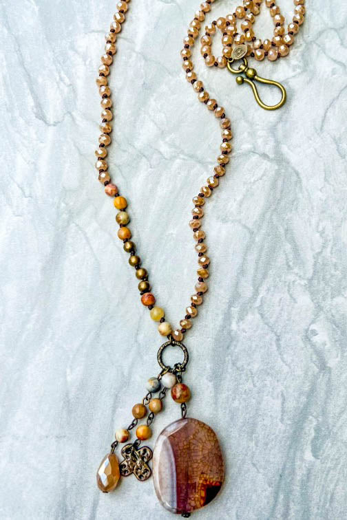 AGATA COFFEE & JASPER NATURAL STONE NECKLACE