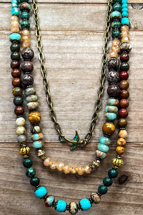 Blissful Balance Rain Forest Layered Natural Stone Necklace