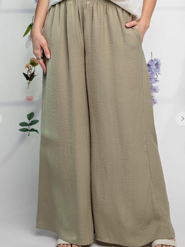 18-22  SIZE - WIDE LEGS PLUS SIZE PANTS IN SAGE---------SALE