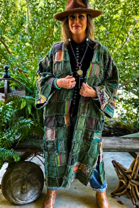 Patchwork Secret Garden Maxi Jacket Duster - 100% Cotton - Green Tones