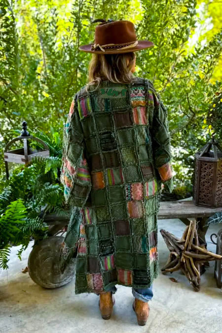 Patchwork Secret Garden Maxi Jacket Duster - 100% Cotton - Green Tones