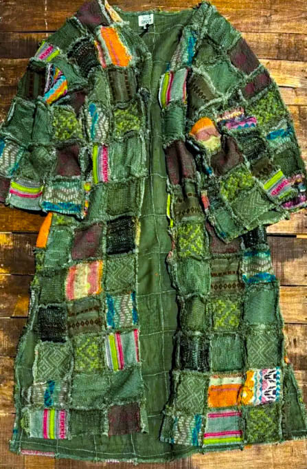Patchwork Secret Garden Maxi Jacket Duster - 100% Cotton - Green Tones
