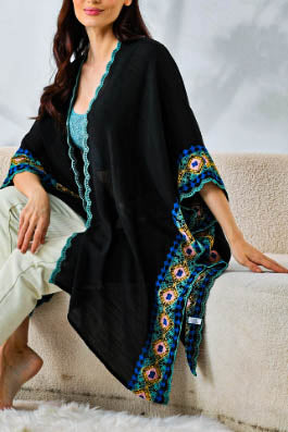 Perfectly Beautiful Handcrafted Embroidered Trim Black Kimono