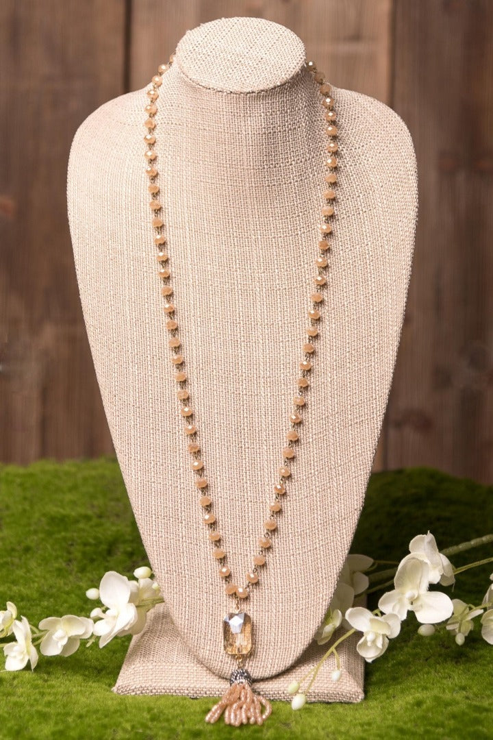 MOONLIGHT INSPIRE CRYSTAL LONG NECKLACE CHAMPAGNE COLOR