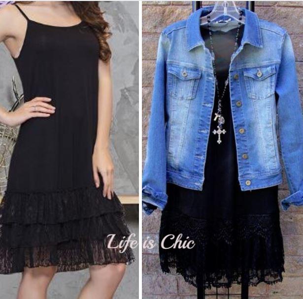 Only In My Heart Black Lace Camisole Slip Dress Extender-------Sale