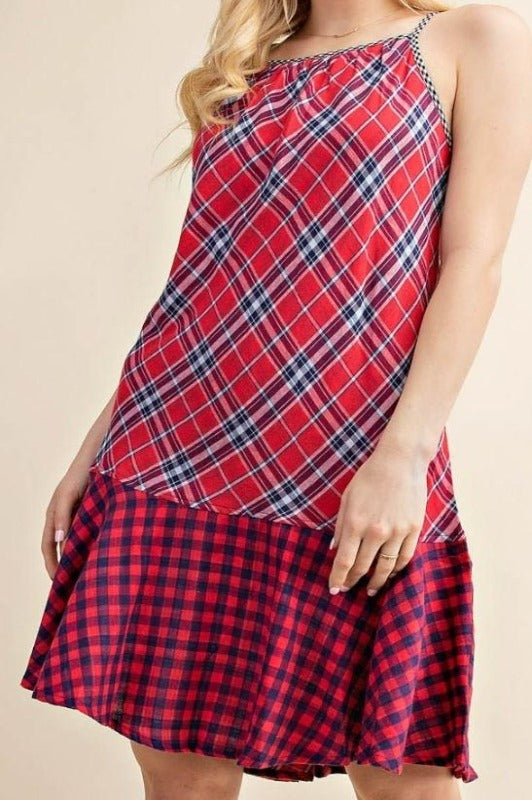 PLAID PRINT IN NAVY & RED DRESS 6-12 SIZE---------SALE