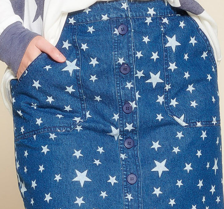 AROUND TOWN STARS PRINT DENIM SKIRT -------SALE