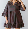 AT THAT MOMENT STRIPED RUFFLE DRESS IN NAVY & MAUVE --------SALE
