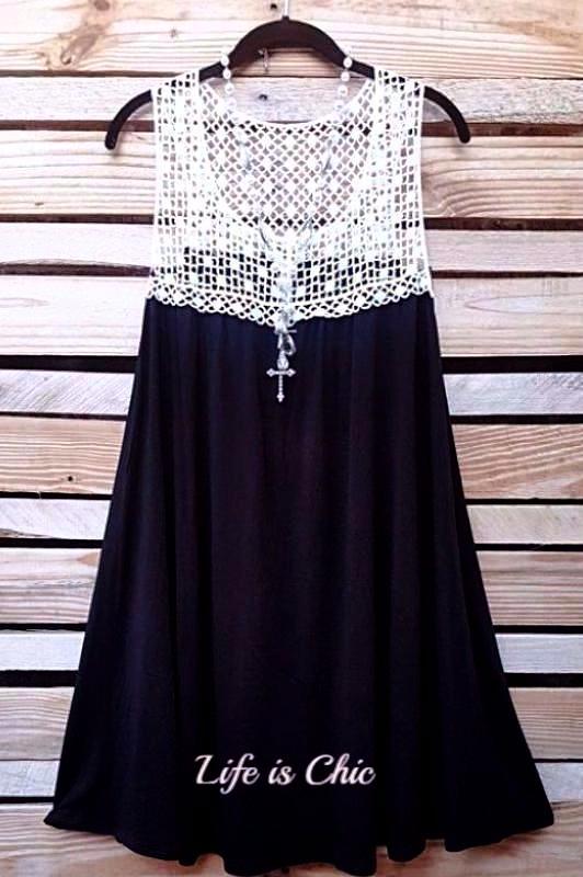 DREAMS OF YOU LACE DRESS IN BLACK & DOVE [product vendor] - Life is Chic Boutique
