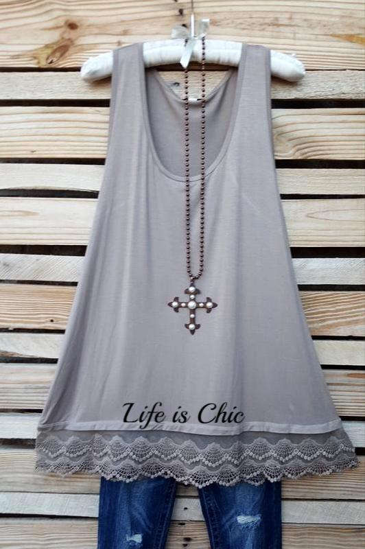 LACE LAYERING BASIC SLIP TOP IN SOLID TAUPE [product vendor] - Life is Chic Boutique