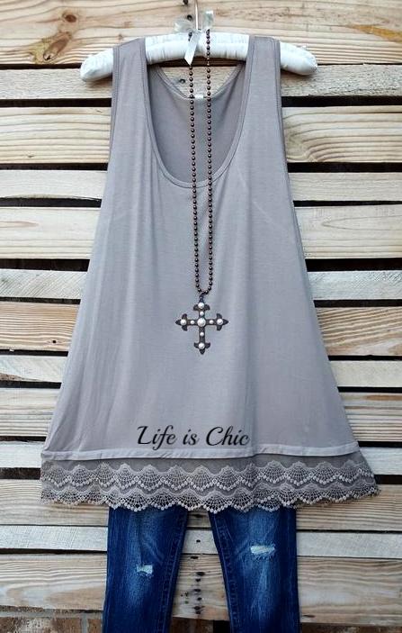 LACE LAYERING BASIC SLIP TOP IN SOLID TAUPE [product vendor] - Life is Chic Boutique